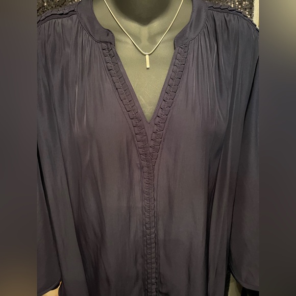 ***S O L D*** Classic Navy Blue Blouse with Bat Wing Sleeves and Braided Trim - Picture 5 of 13